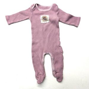 Burt’s Bees Baby Thermal Waffle Knit Pink One Piece Footie Romper Sunflowers